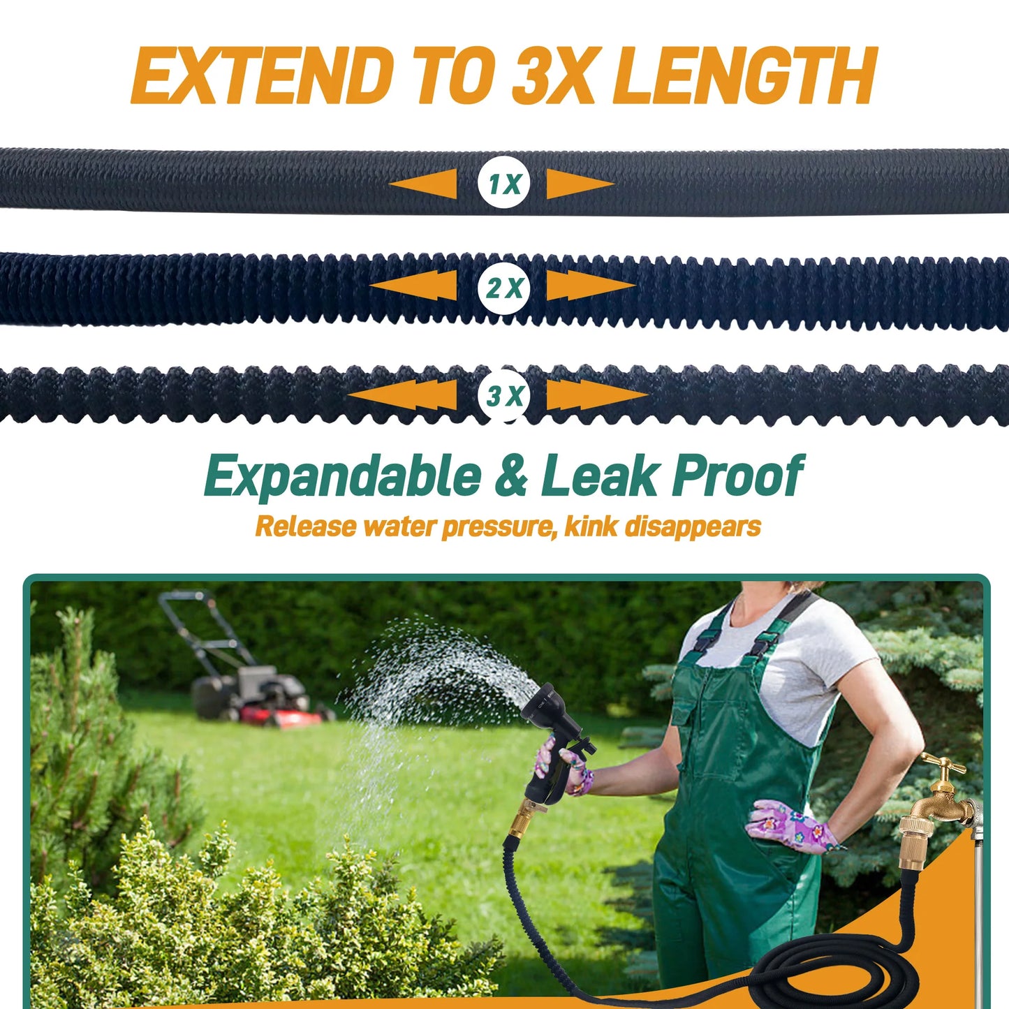 100ft Expandable Garden Hose With Nozzle Lightweight Durable