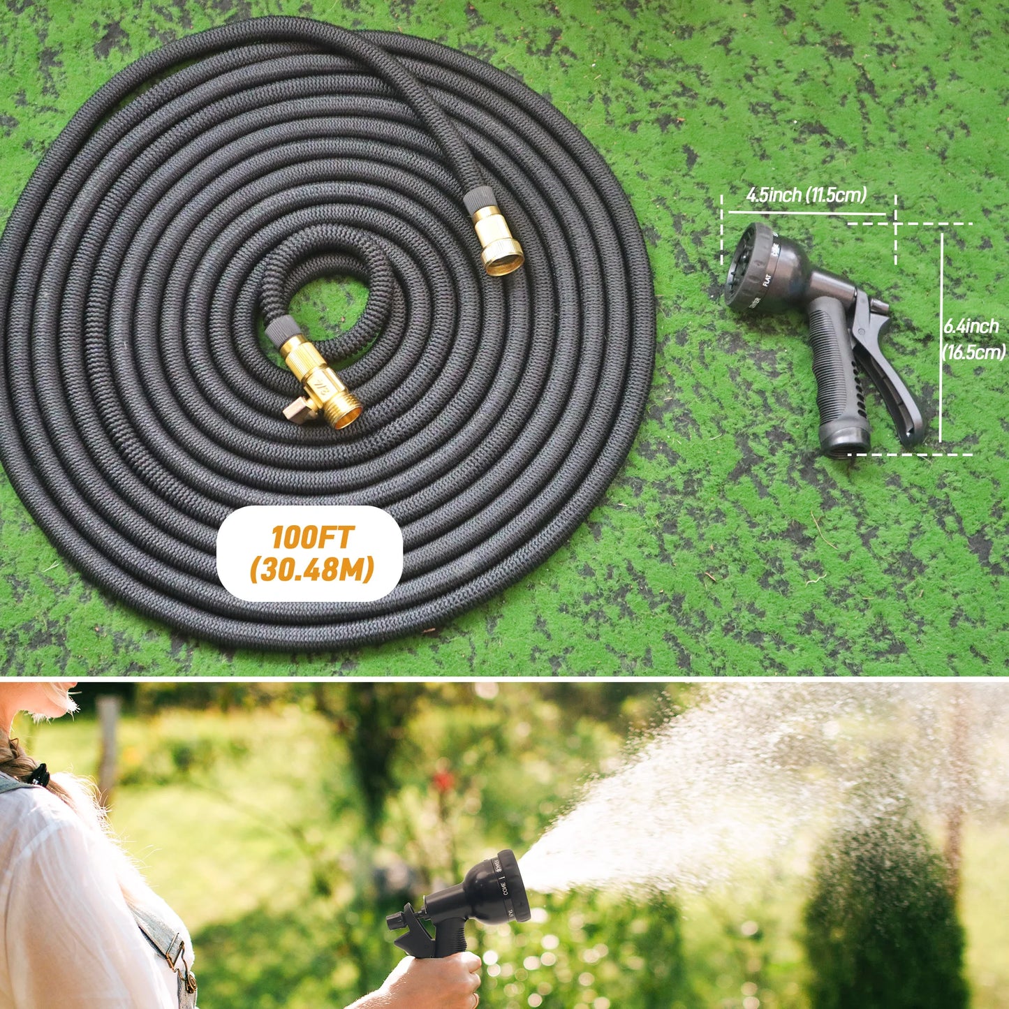 100ft Expandable Garden Hose With Nozzle Lightweight Durable