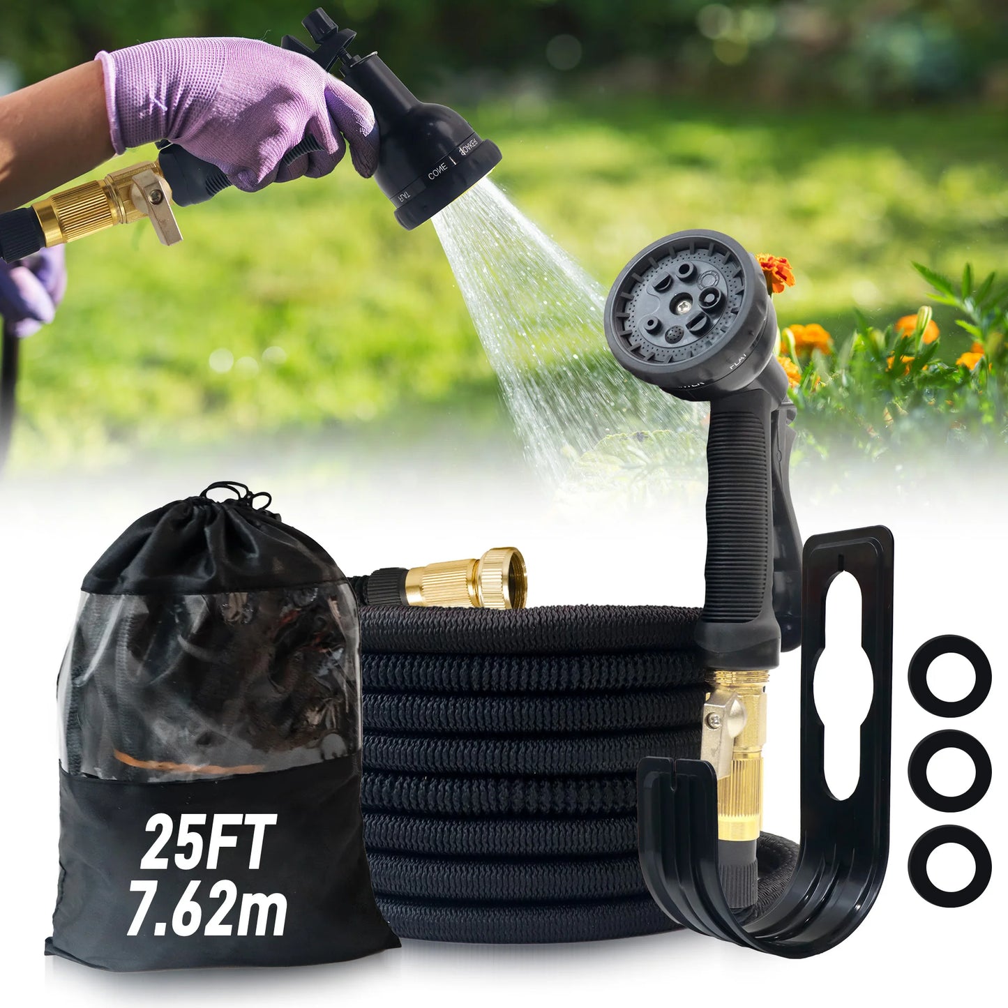 100ft Expandable Garden Hose With Nozzle Lightweight Durable