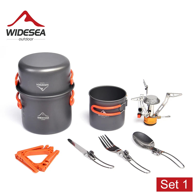 Widesea Camping Cookware Set Outdoor Tableware Equipment Supplies Burner Stove Folding Knife Fork Portable Pot Suit Tourism Cup - Get Outside Today 25