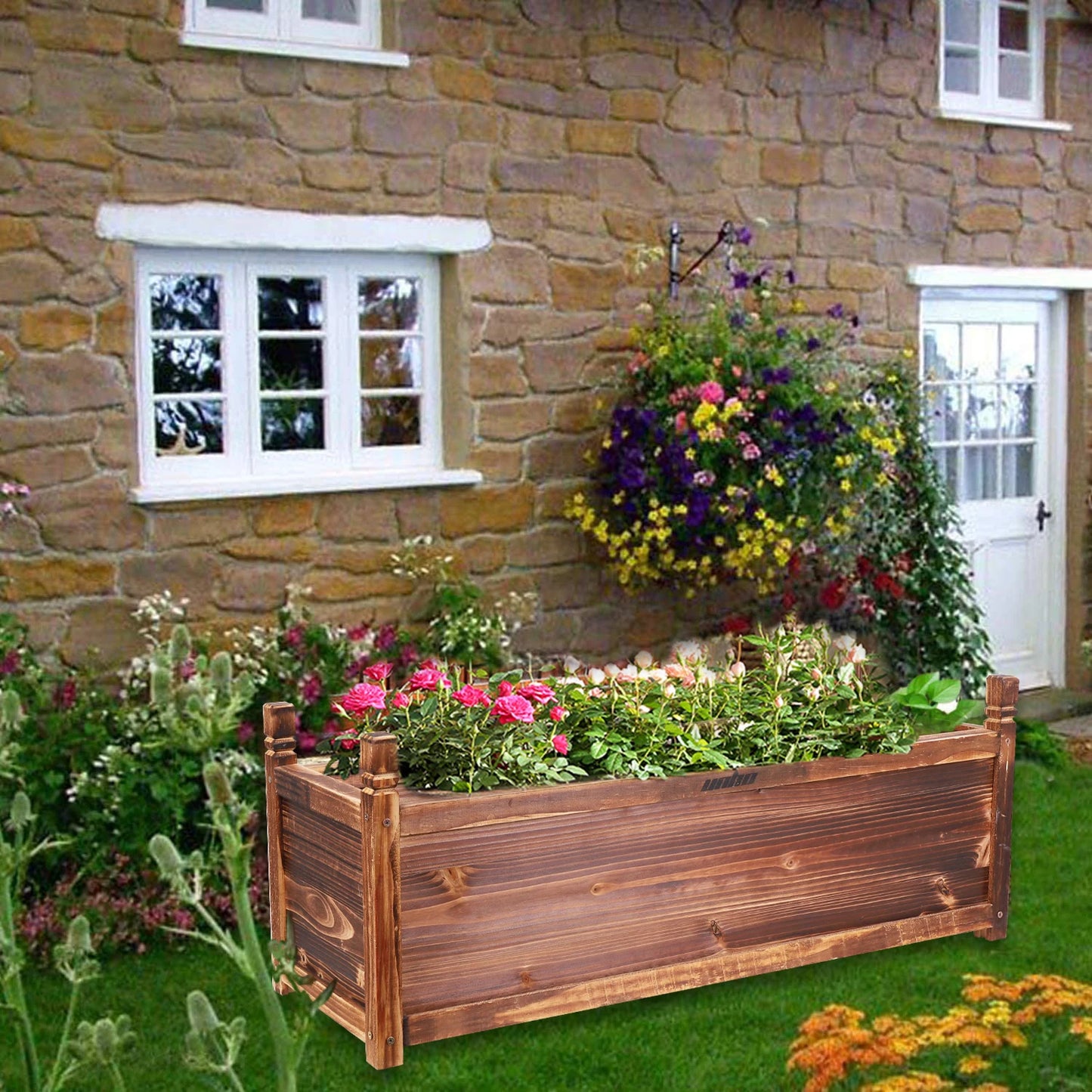Raised Garden Bed Flower or Vegetable Planter Window Mounted Plant Box for Garden Yard Wooden Planter Box