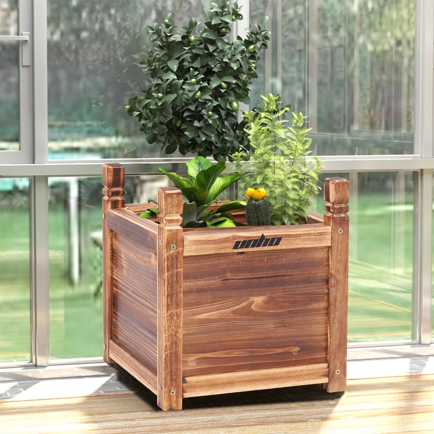 Raised Garden Bed Flower or Vegetable Planter Window Mounted Plant Box for Garden Yard Wooden Planter Box