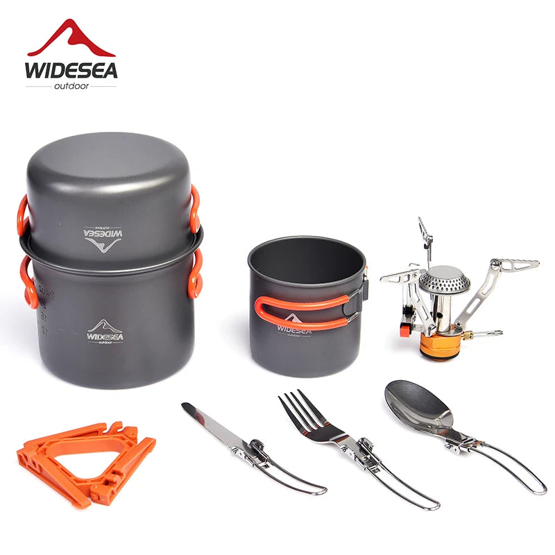 Widesea Camping Cookware Set Outdoor Tableware Equipment Supplies Burner Stove Folding Knife Fork Portable Pot Suit Tourism Cup - Get Outside Today 25