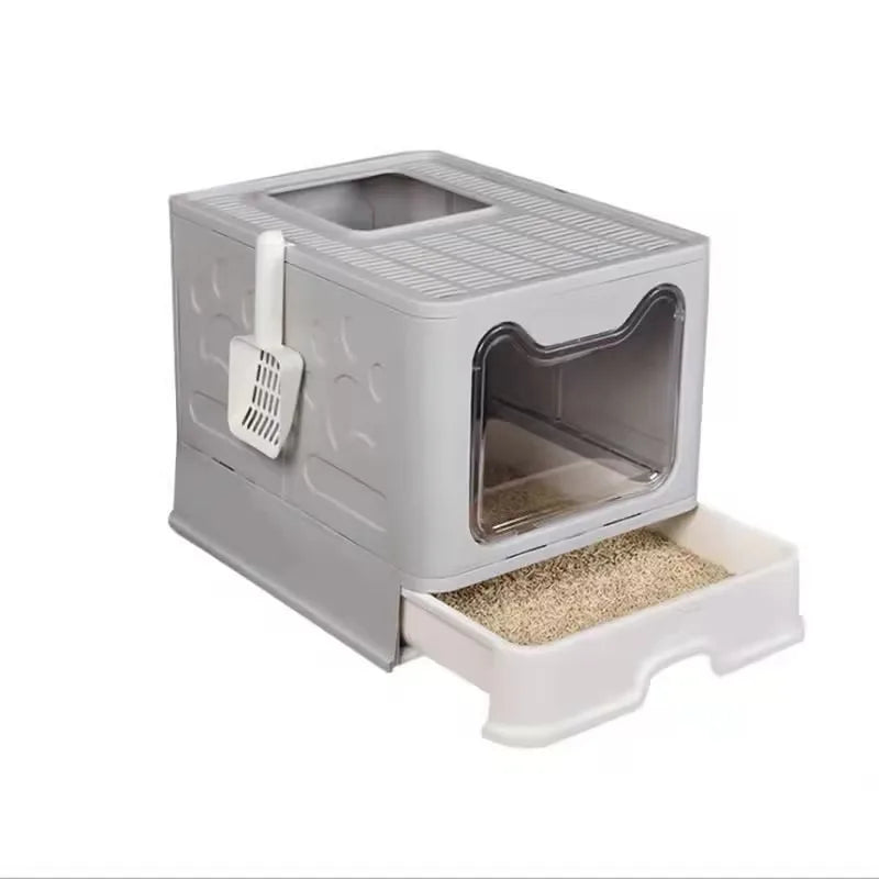 Collapsible Litter Pan with Lid Enclosed Litter Pan Top Entry Splash Proof Cat Toilet Easy to Clean with Litter Scoop