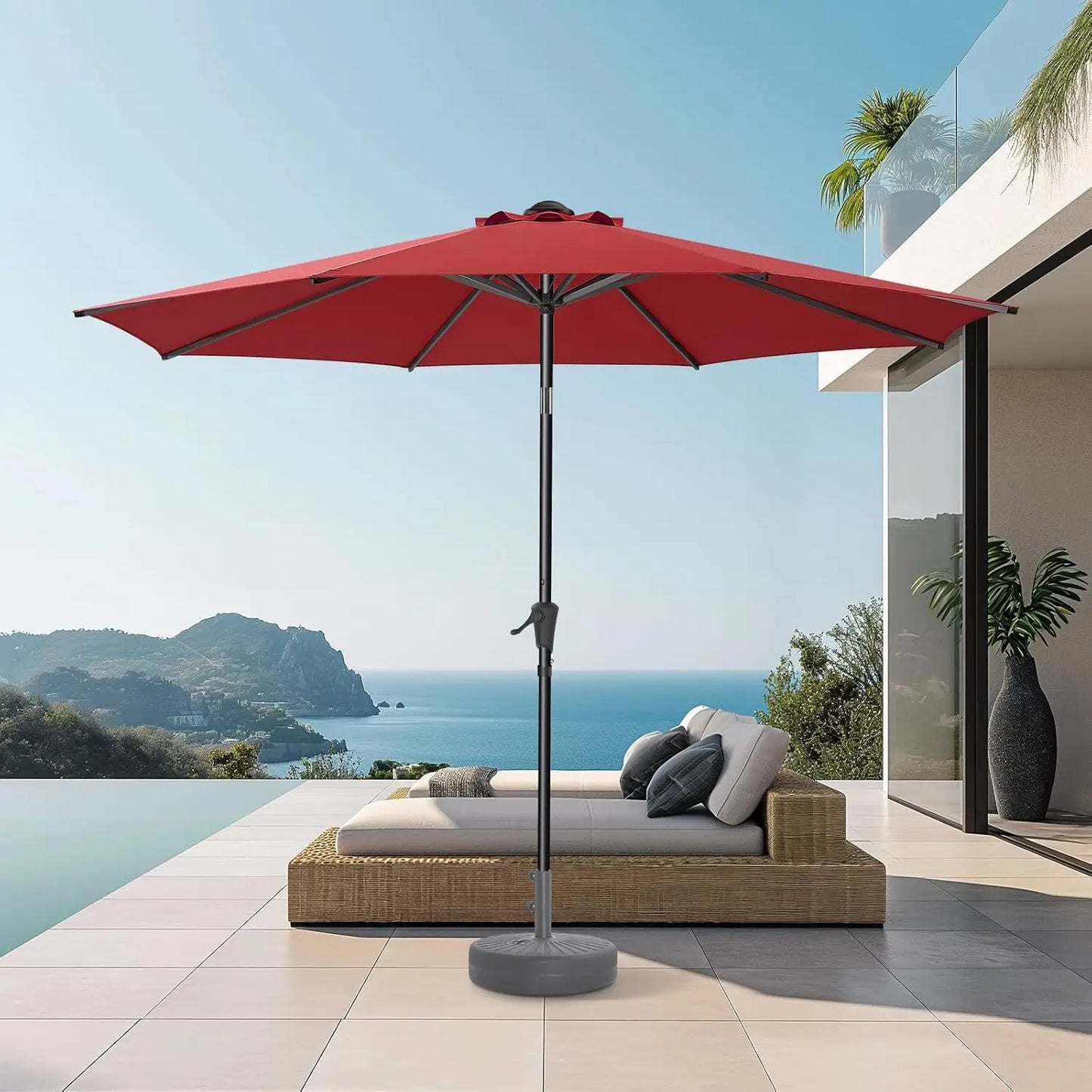 9ft Outdoor Patio Umbrella Market Table Pool Deck Umbrella UPF50 UV Protection with Push Button Tilt
