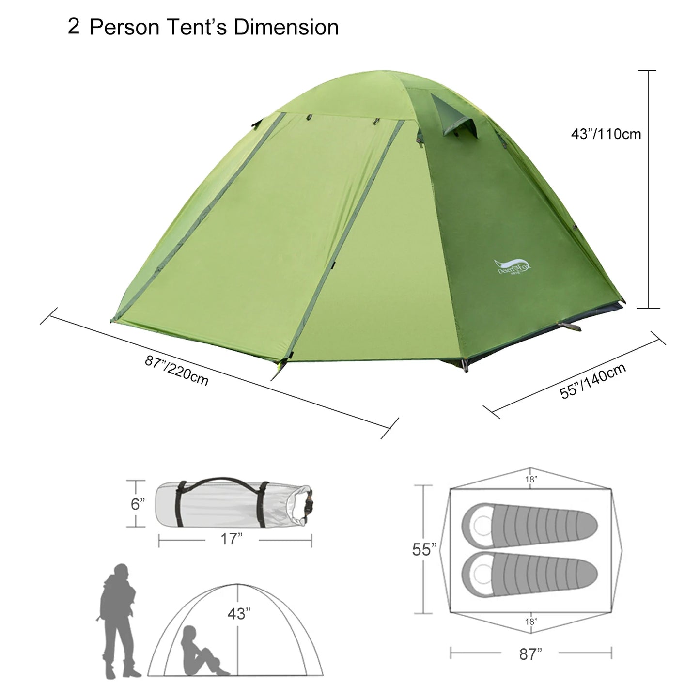 Desert Fox 2 Person Backpack Tent Outdoor Hiking Lightweight Couple Camping Tents Double Layers 3 Seasons for Traveling and Hunting