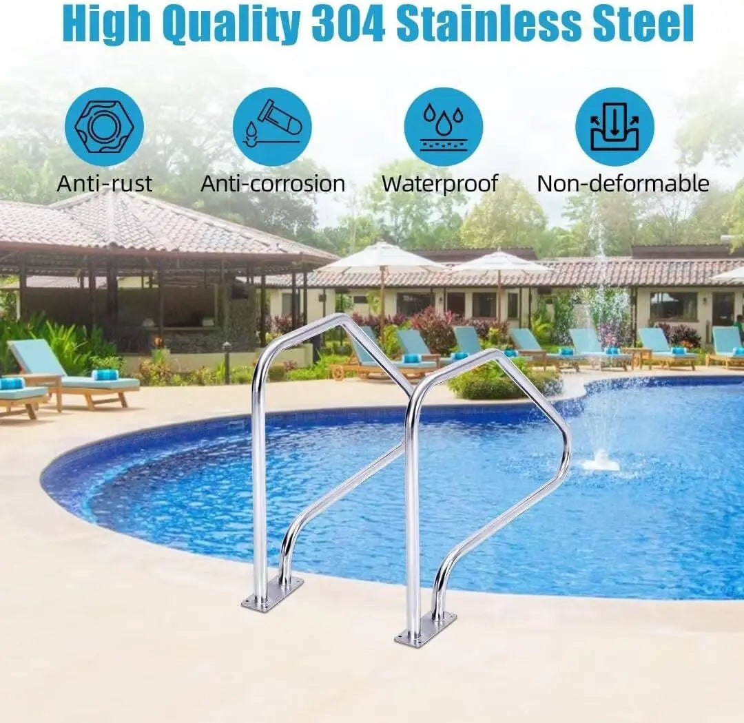 Pool Rail 49.5" x 34" Pool Railings 304 Stainless Steel 385 LBS Load Capacity, Non-Slip Swimming Pool Handrail with Blue Handle - Get Outside Today 25