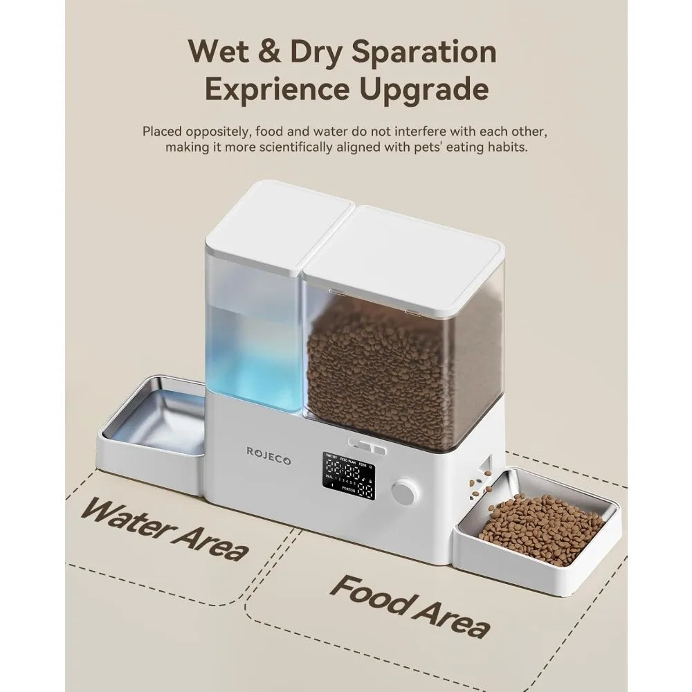 Pet Automatic Cat Feeder and Gravity Water Dispenser 2 in 1 Set Large Capacity 5L Food Feeder and 3.5L Water Fountain