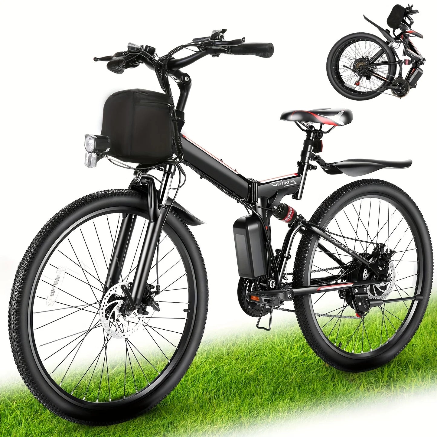 26 Inch Folding Electric Bike for Adults with 500 Watt Motor and 48 Volt Removable Battery Up to 50 Miles Range and Cruise Control