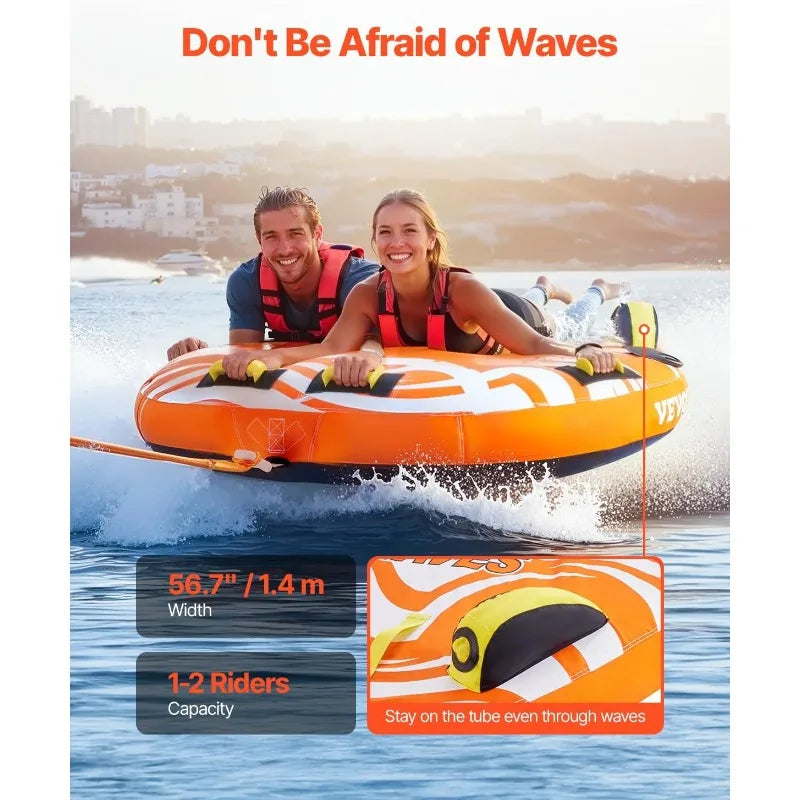 VEVOR Towable Tube for Boating 2 Riders 340 Pounds 56.7 Inches Full Nylon Cover EVA Grab Handles - Get Outside Today 25