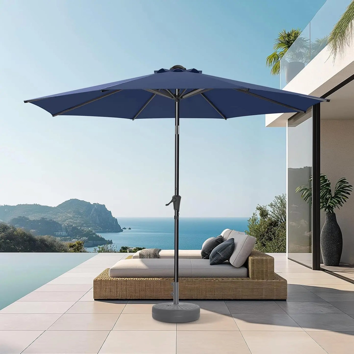 9ft Outdoor Patio Umbrella Market Table Pool Deck Umbrella UPF50 UV Protection with Push Button Tilt