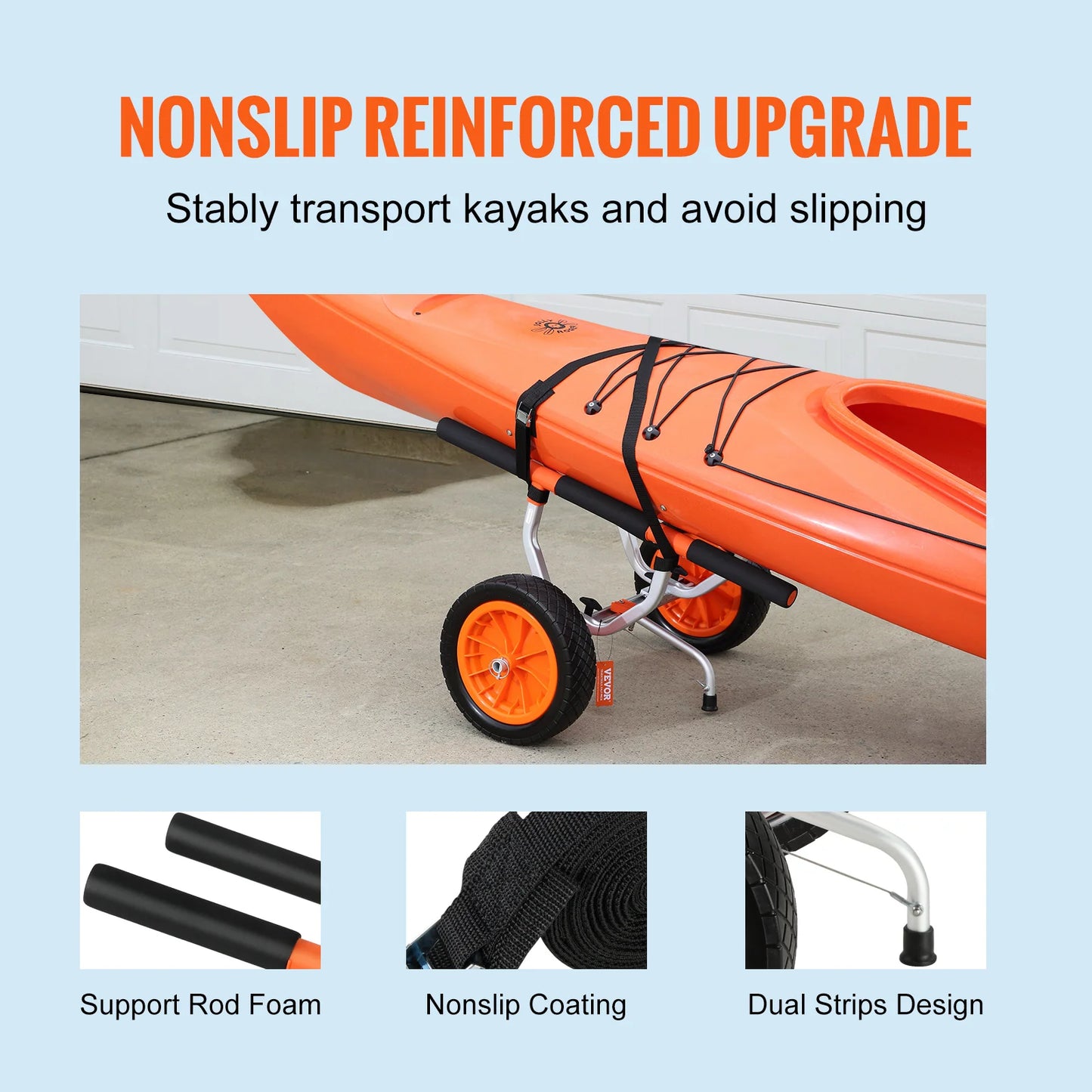 VEVOR Kayak Cart 450 Pounds Detachable Canoe Trolley Cart with 12 Inch Tires Adjustable Width for Paddleboards Float Mats and Jon Boats