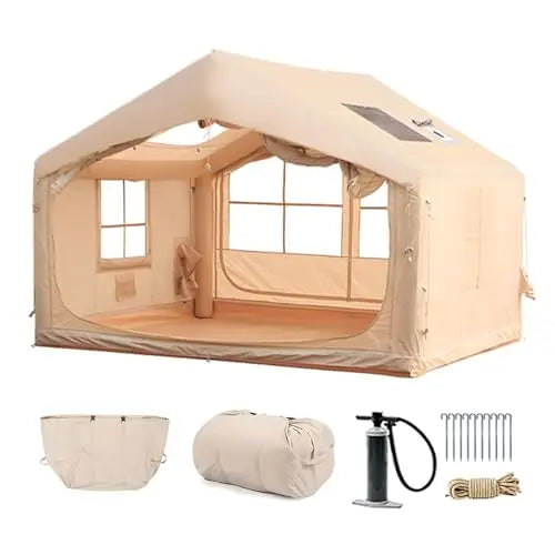 Inflatable Tent for Camping 6 to 8 Person Ultra Quick Setup Blow Up Tent 80.73 Square Feet 4 Season Inflatable Tent with Stove