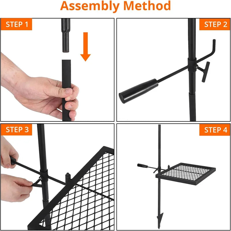Swivel Campfire Grill Grate Heavy Duty Stainless Steel Portable Camping Essential