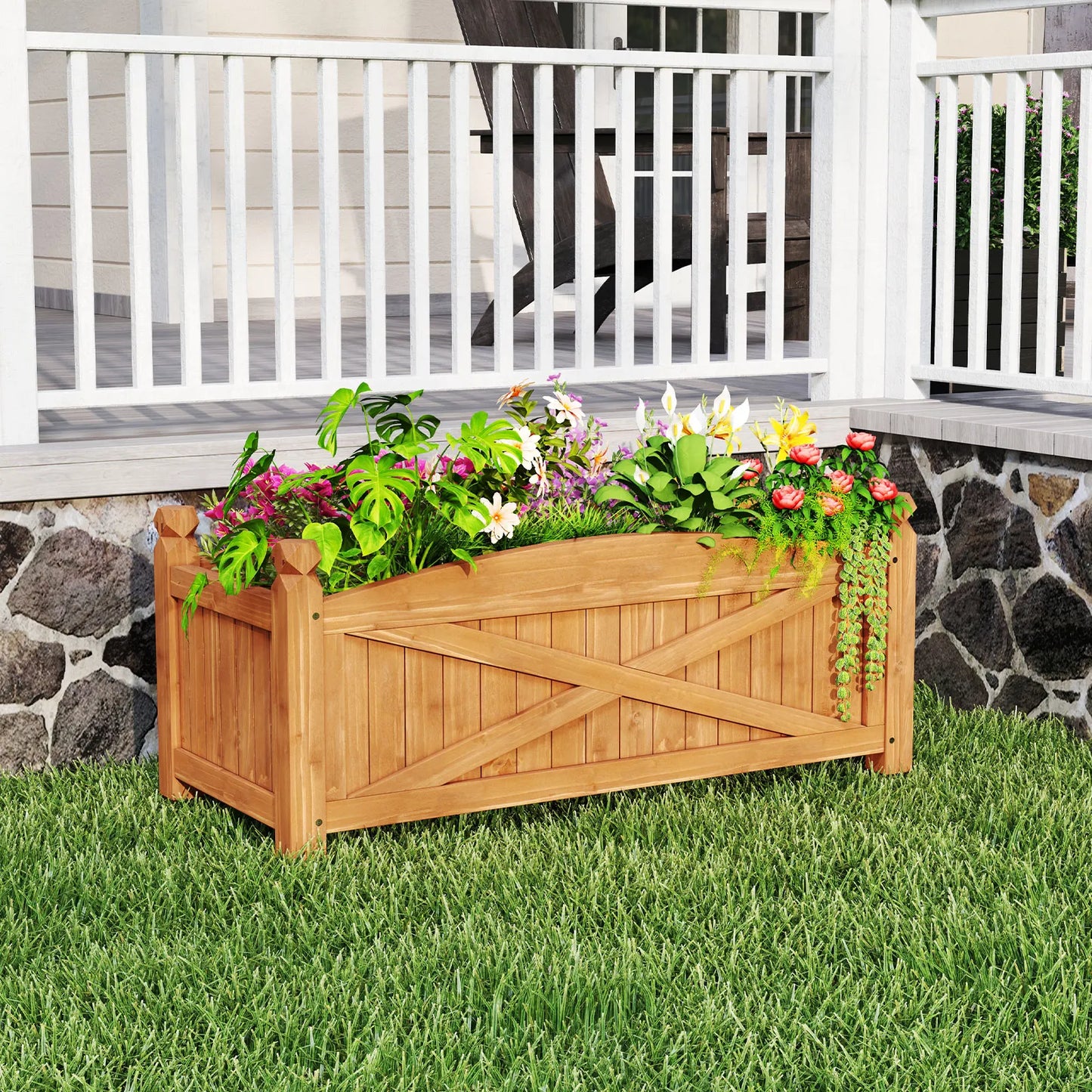 Wooden Raised Garden Bed Elevated Outdoor Planter Box with Drainage Holes for Patio and Balcony