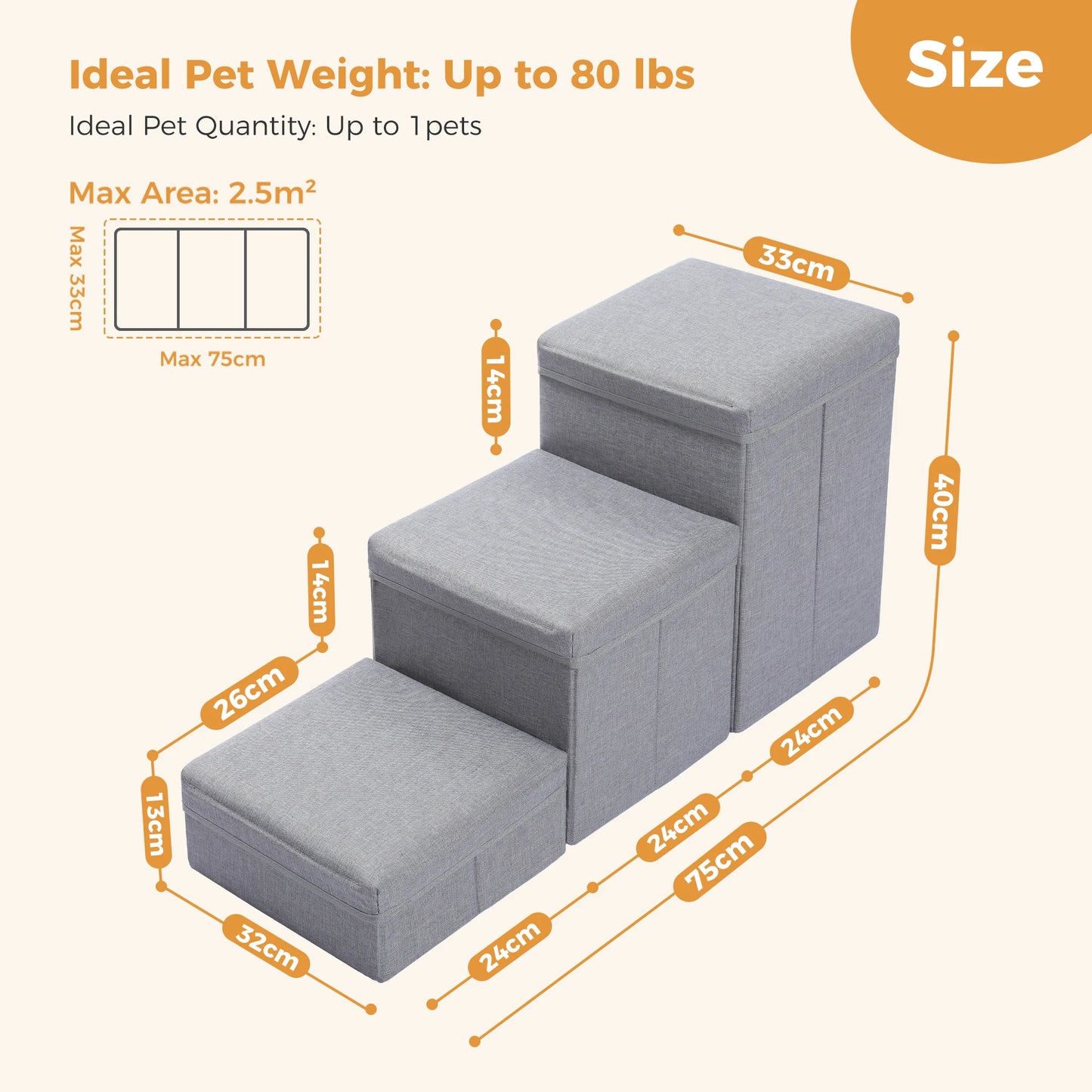 Three Tier Foldable Dog Stairs With Storage Box Indoor Use