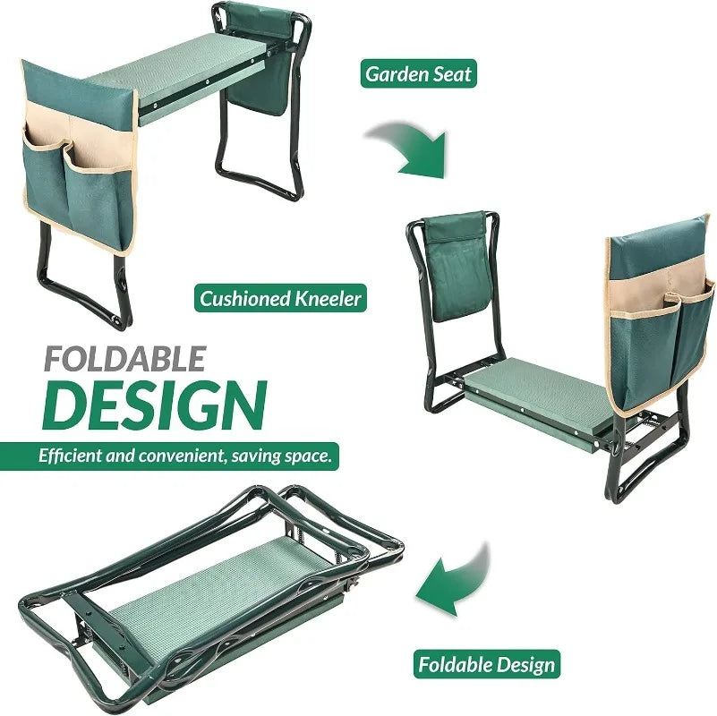 Portable Garden Kneeler and Seat Heavy Duty Garden Bench with Two Large Tool Pouches Prevent Knee and Back Pain Folding Sturdy Gardening Tools Gifts for Gardeners