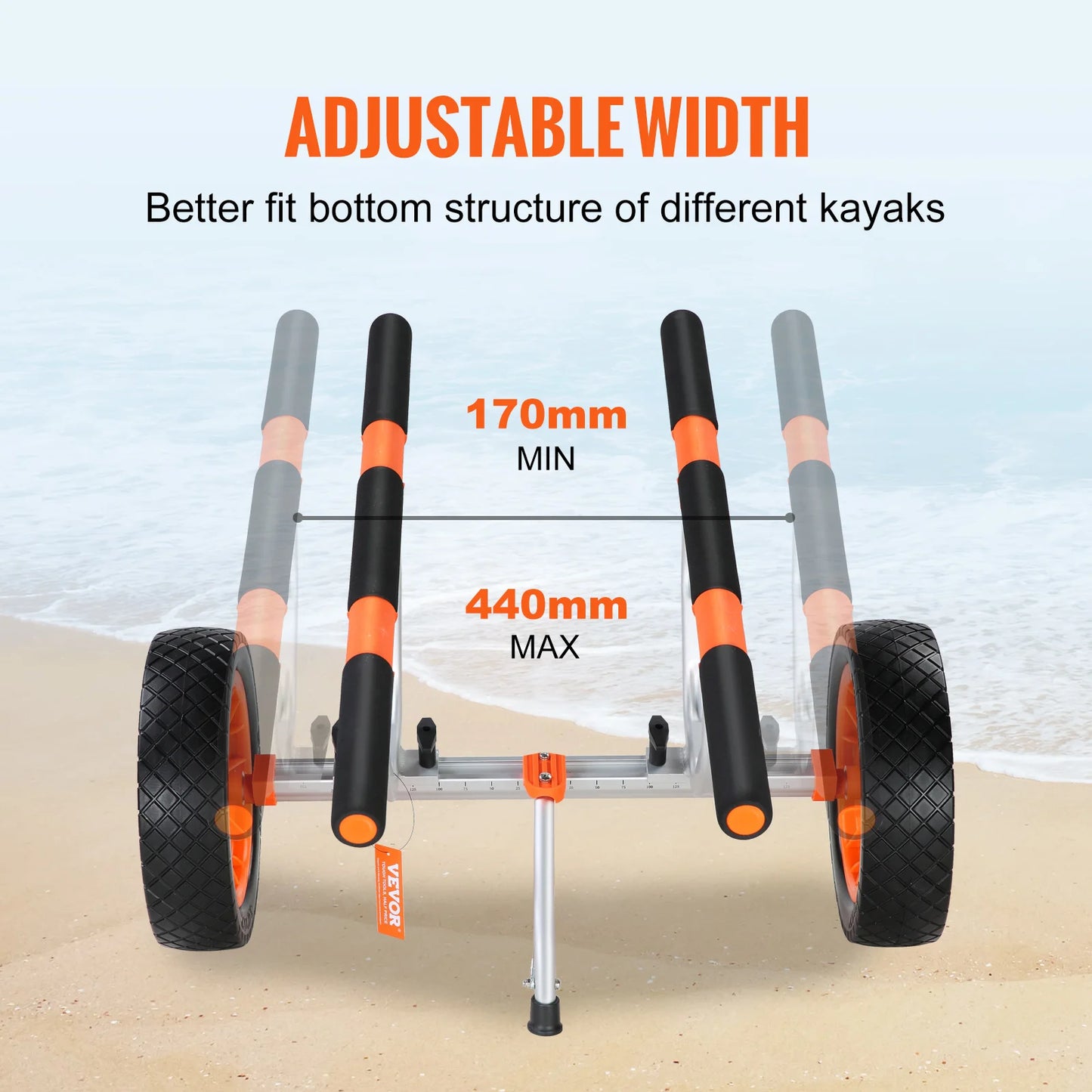 VEVOR Kayak Cart 450 Pounds Detachable Canoe Trolley Cart with 12 Inch Tires Adjustable Width for Paddleboards Float Mats and Jon Boats
