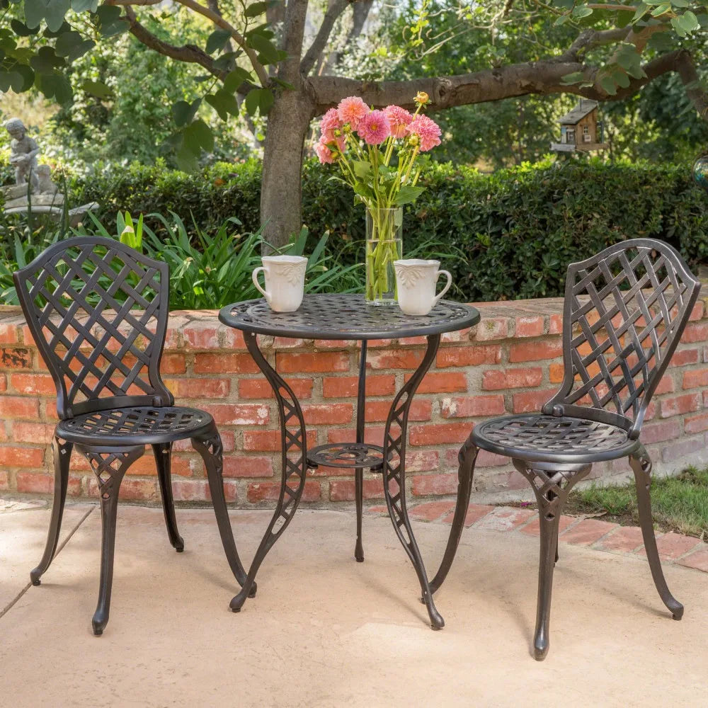 Metal Outdoor Garden Furniture Set with Lattice Pattern for Patio and Backyard