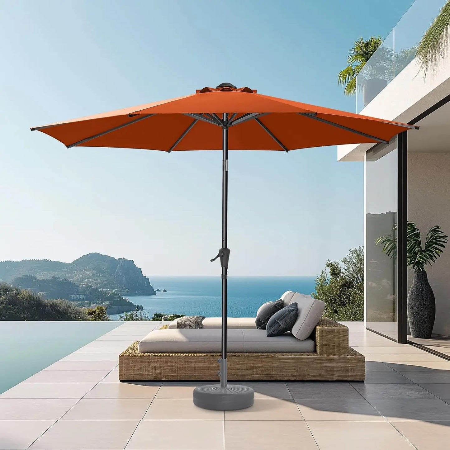 9ft Outdoor Patio Umbrella Market Table Pool Deck Umbrella UPF50 UV Protection with Push Button Tilt