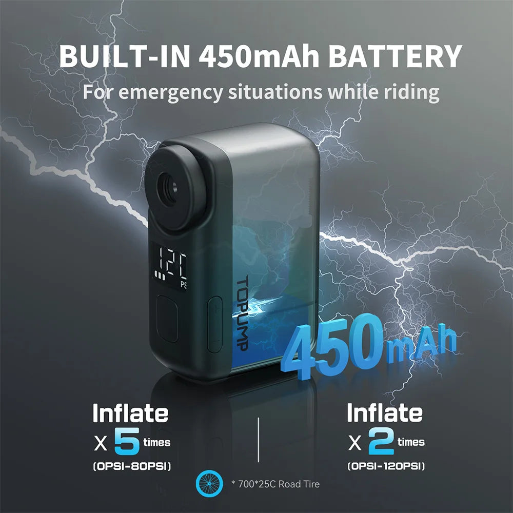 TOPUMP TB2 PRO Electric Mini Portable Pump for Bike Cordless Tire Inflator 120PSI Max 450mAh Battery with Display Fast Charging - Get Outside Today 25