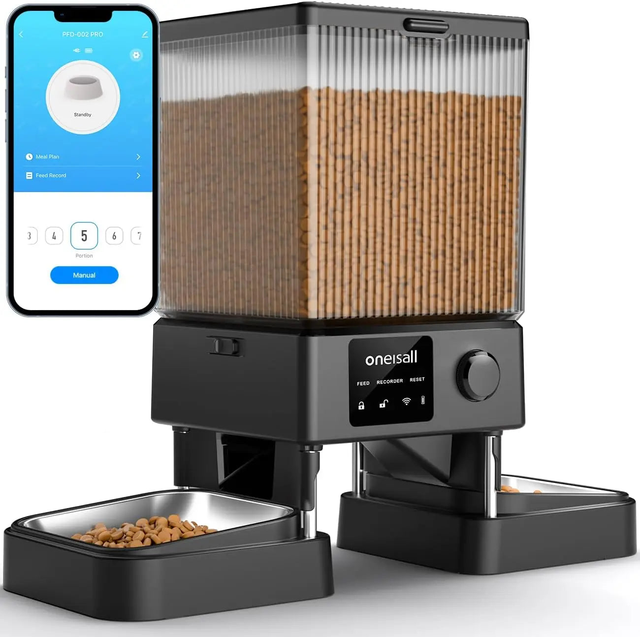 oneisall Automatic Cat Feeder with 5G WiFi, Automatic Cat Food Dispenser for 2 Cats Small Pets,20 Cups/5L Timed with APP Control