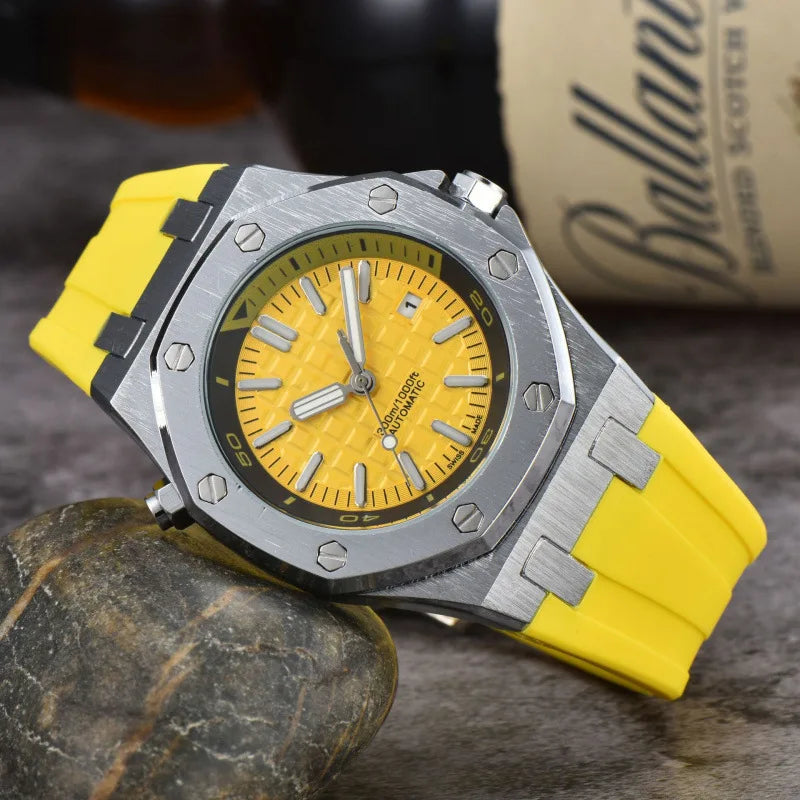 2025 Men's Luxury Quartz Watch Silicone Strap Sapphire Crystal Waterproof 100M Luminous Date Display Business Casual