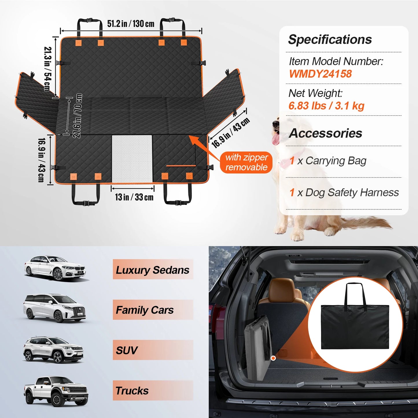 VEVOR Back Seat Extender Dog Car Seat Cover for Back Seat Bed with Mesh Window and Storage Pocket Supports 350lbs Dog Hammock - Get Outside Today 25