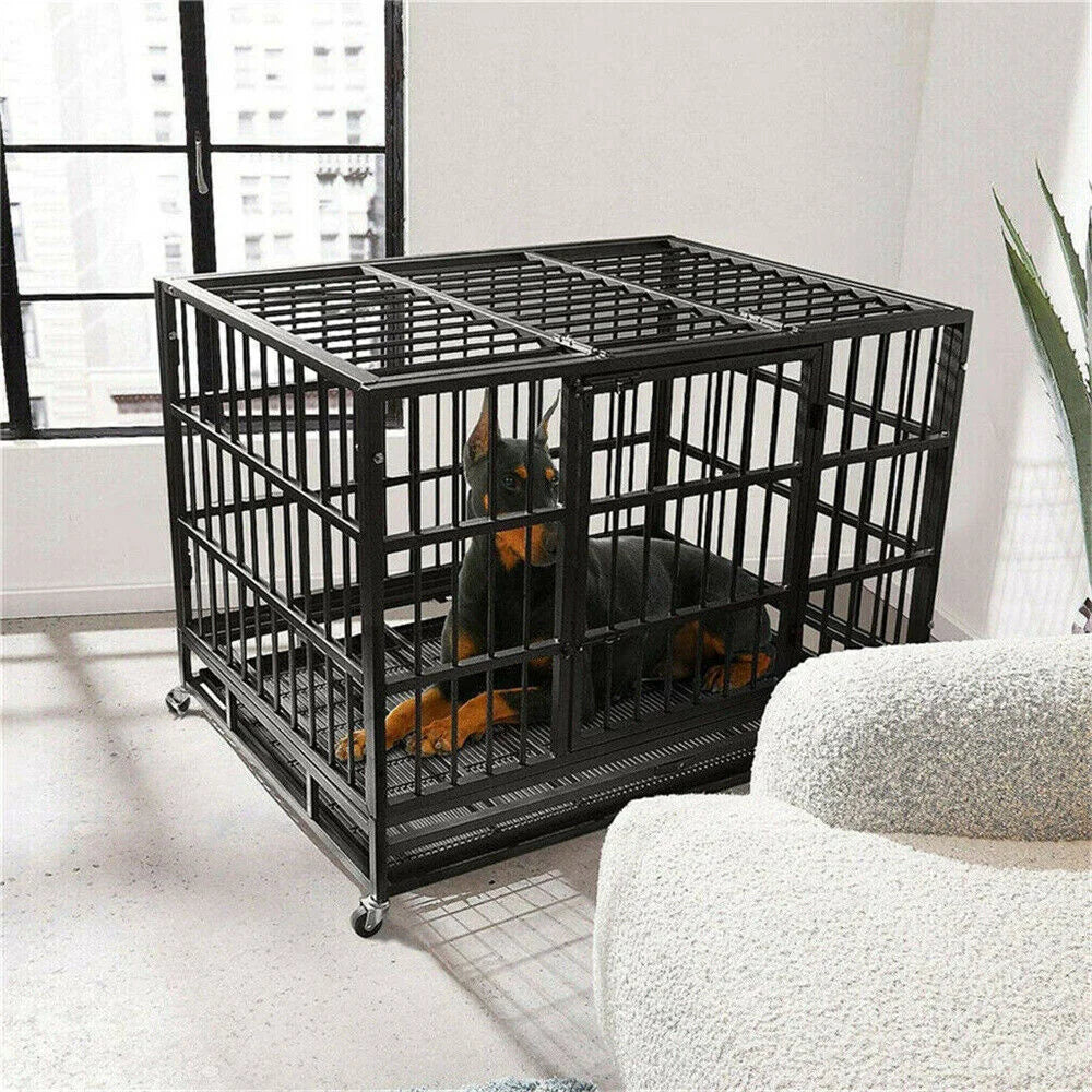 XXL Large Heavy Duty Dog Crate With Lockable Wheels