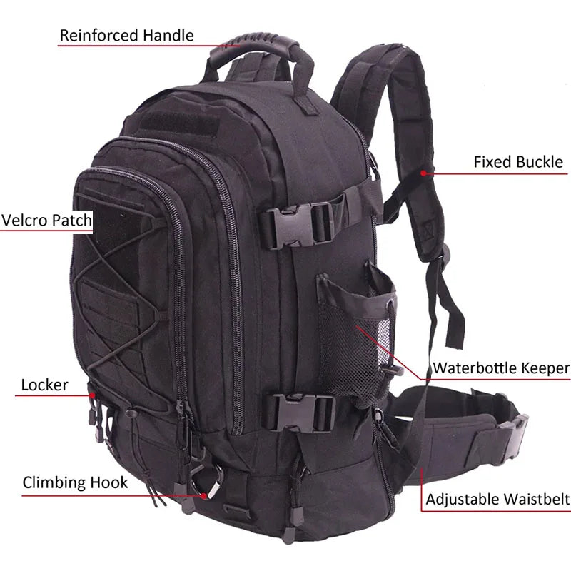 LQARMY 60L Military Tactical Backpack Army Molle Assault Rucksack Outdoor Travel Hiking Rucksacks Camping Hunting mochila hombre - Get Outside Today 25
