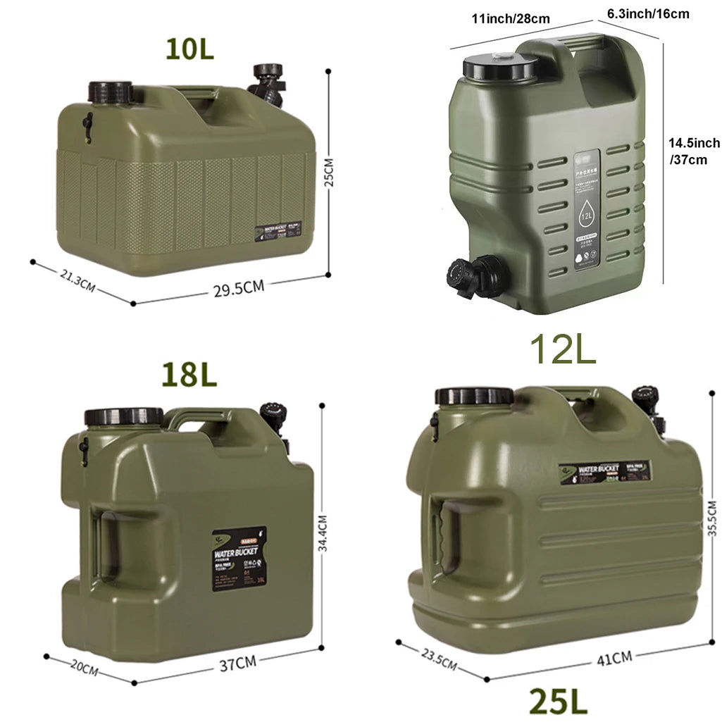 Desert Fox 10L/12L/18L/25L Large Military Green Water Tank Carrier Container with Spigot for Camping Outdoors Hiking Accessories - Get Outside Today 25