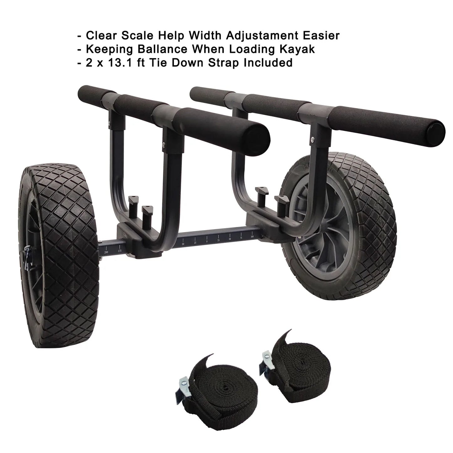 Heavy Duty Kayak Cart Width Adjustable Canoe Cart with 12 Inch Flat Free Beach Wheels Boat Dolly Transport Carrier
