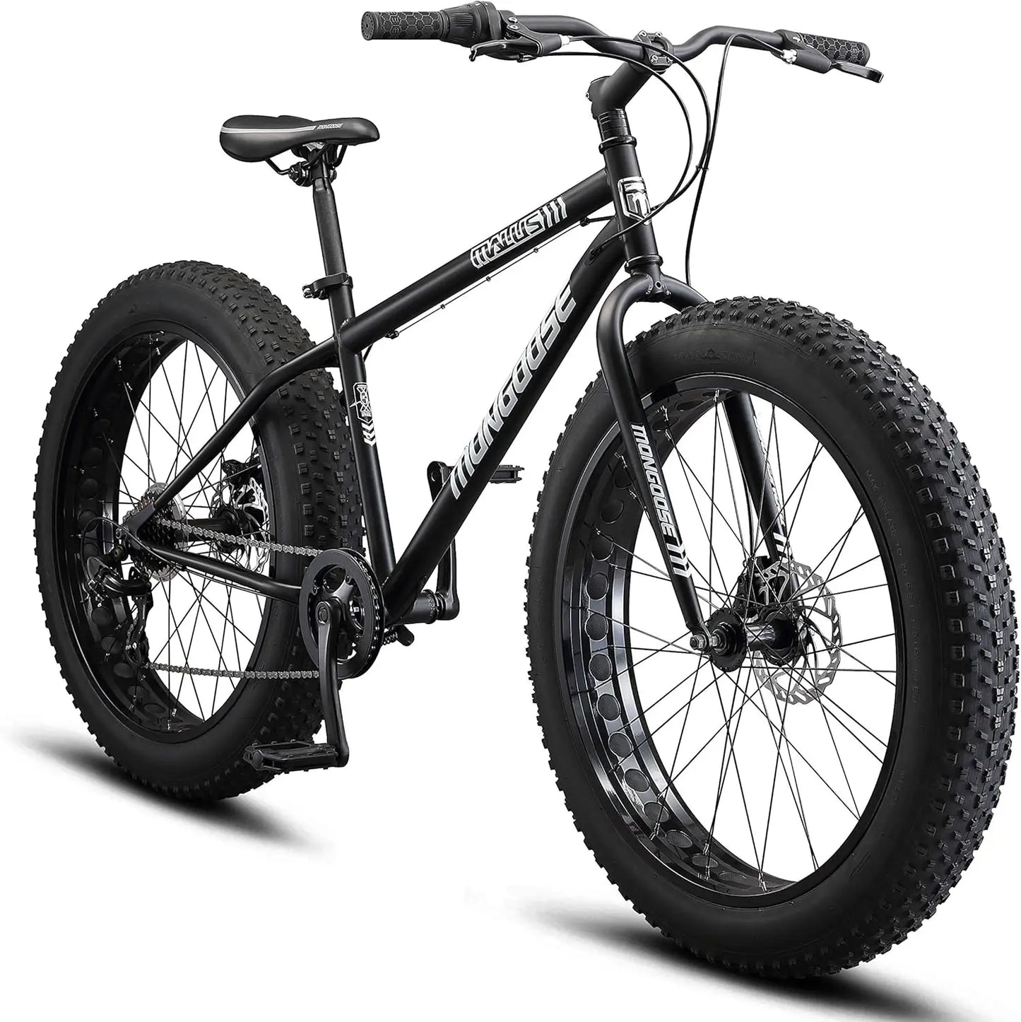 Mongoose Malus Unisex Fat Tire Mountain Bike with 26 Inch Wheels and 4 Inch Wide Knobby Tires Steel Frame