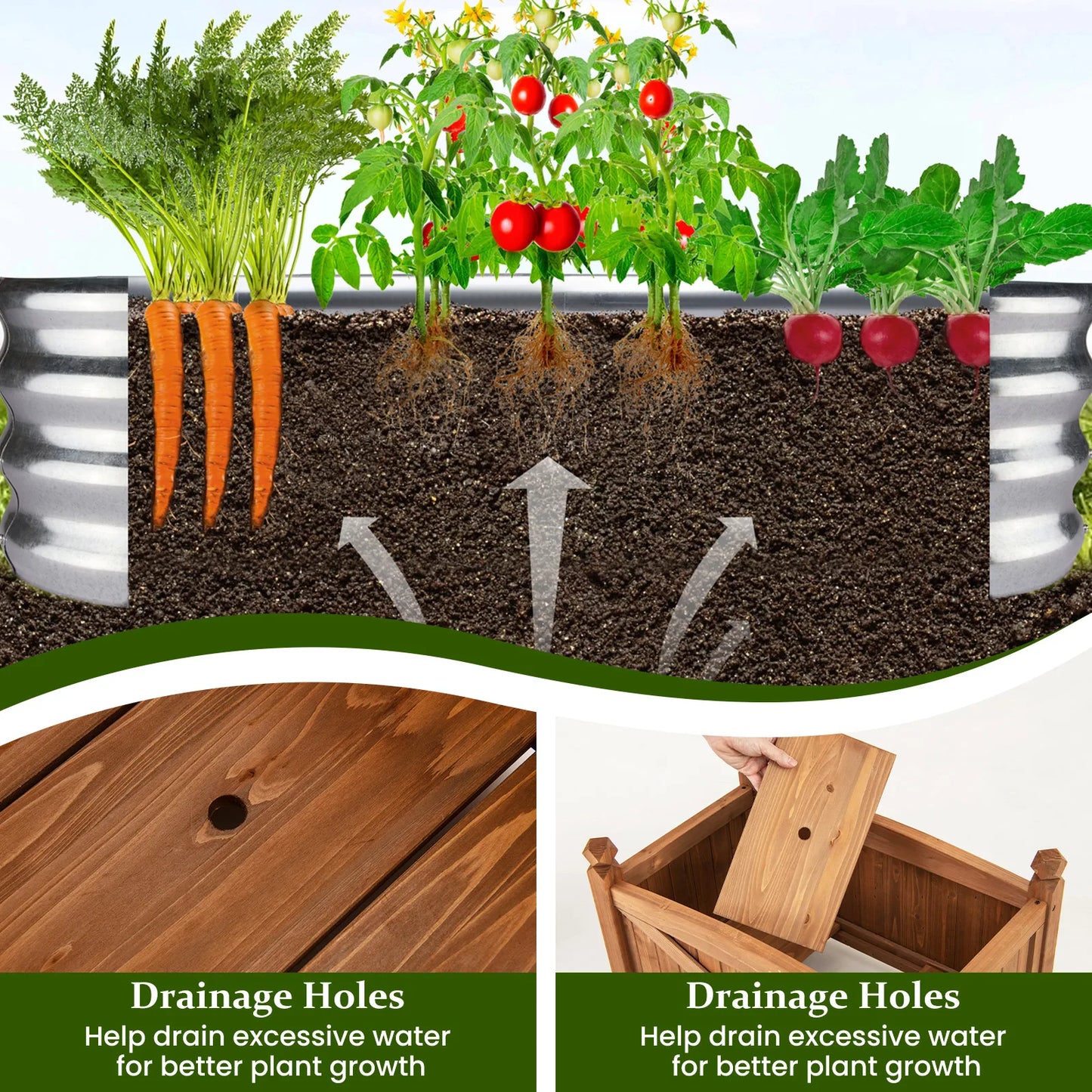 Wooden Raised Garden Bed Elevated Outdoor Planter Box with Drainage Holes for Patio and Balcony