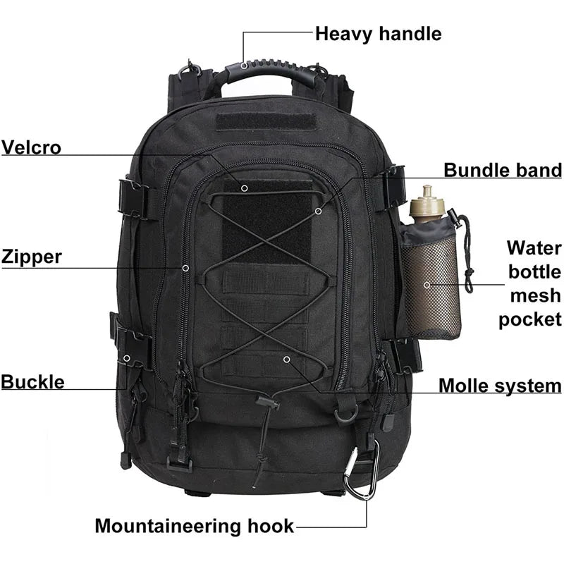 LQARMY 60L Military Tactical Backpack Army Molle Assault Rucksack Outdoor Travel Hiking Rucksacks Camping Hunting mochila hombre - Get Outside Today 25