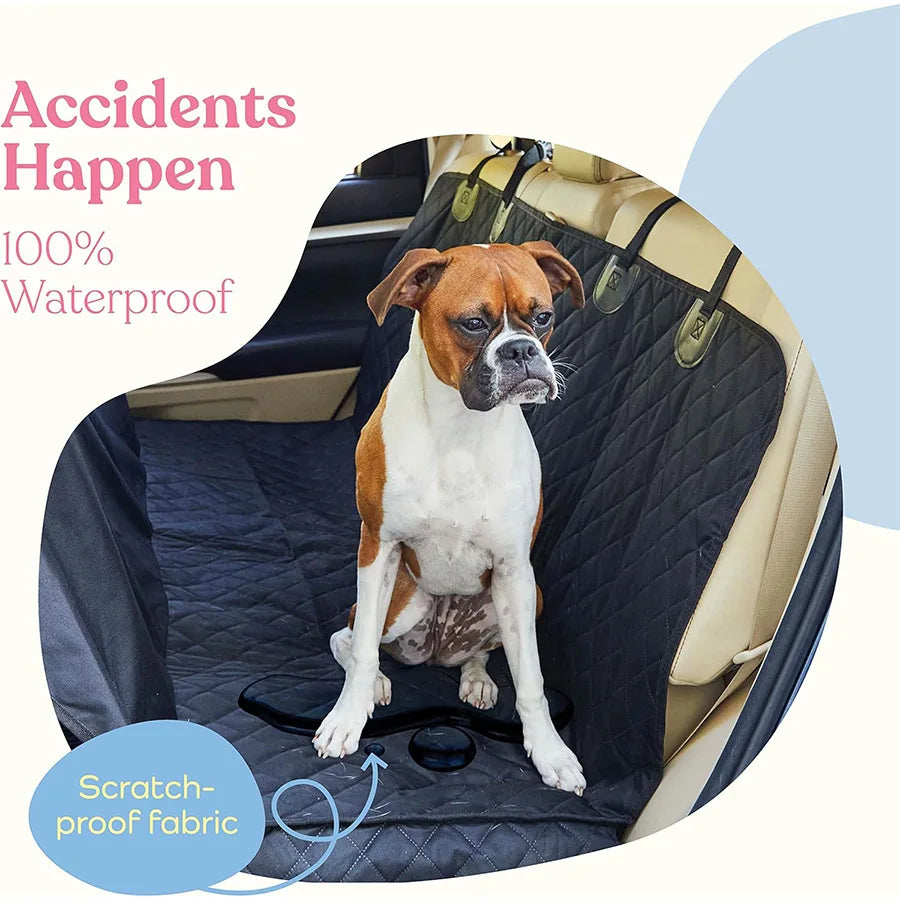 A black pet car mat with gray edging, 100% waterproof and stain resistant, easy to maintain, machine washable - Get Outside Today 25