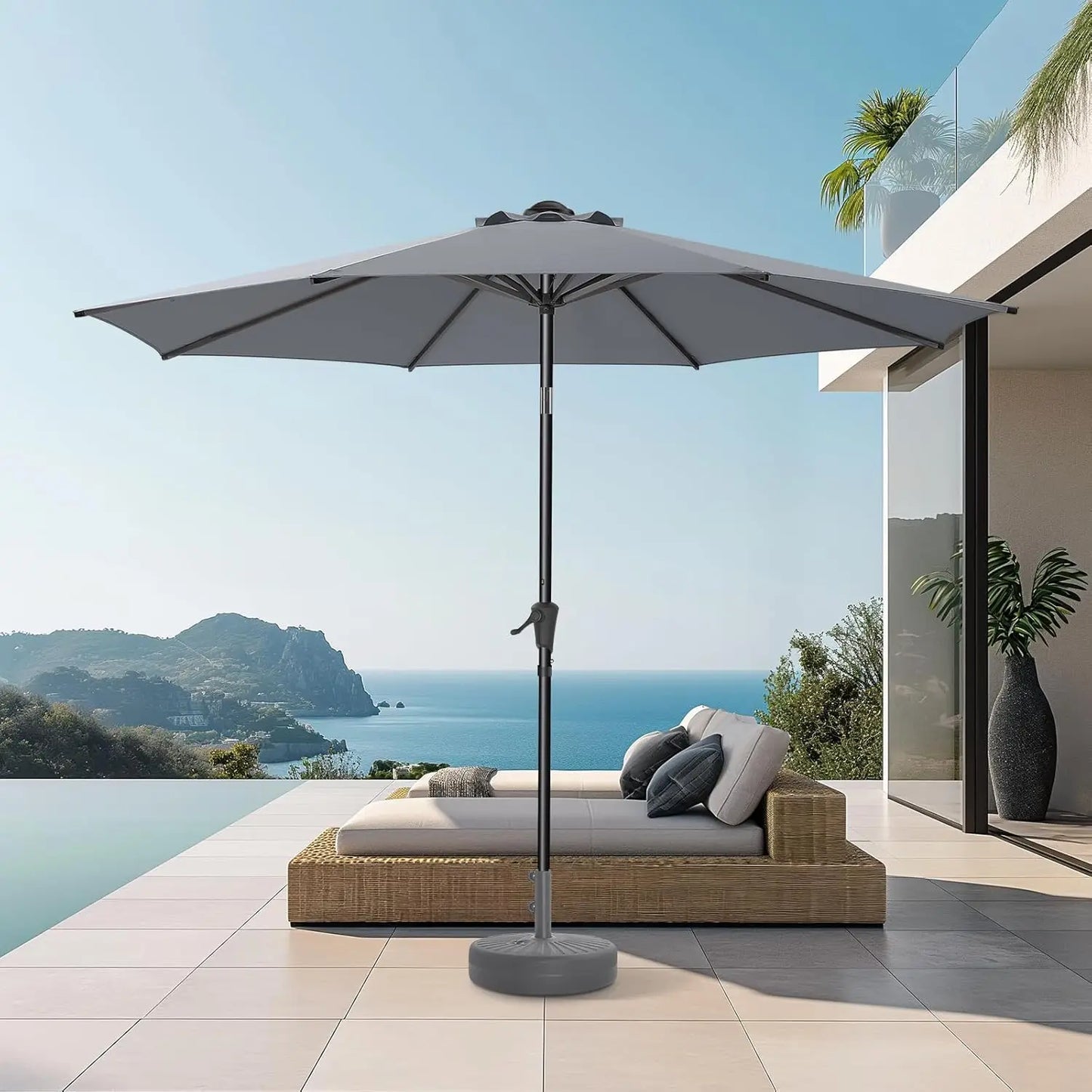 9ft Outdoor Patio Umbrella Market Table Pool Deck Umbrella UPF50 UV Protection with Push Button Tilt