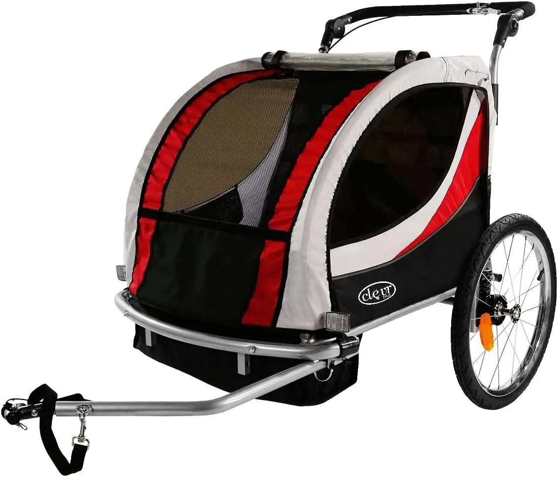 Deluxe 3-in-1 Double Two Seat Bicycle Bike Trailer Jogger Stroller for Kids Children Foldable Collapsible with Pivot Front Wheel