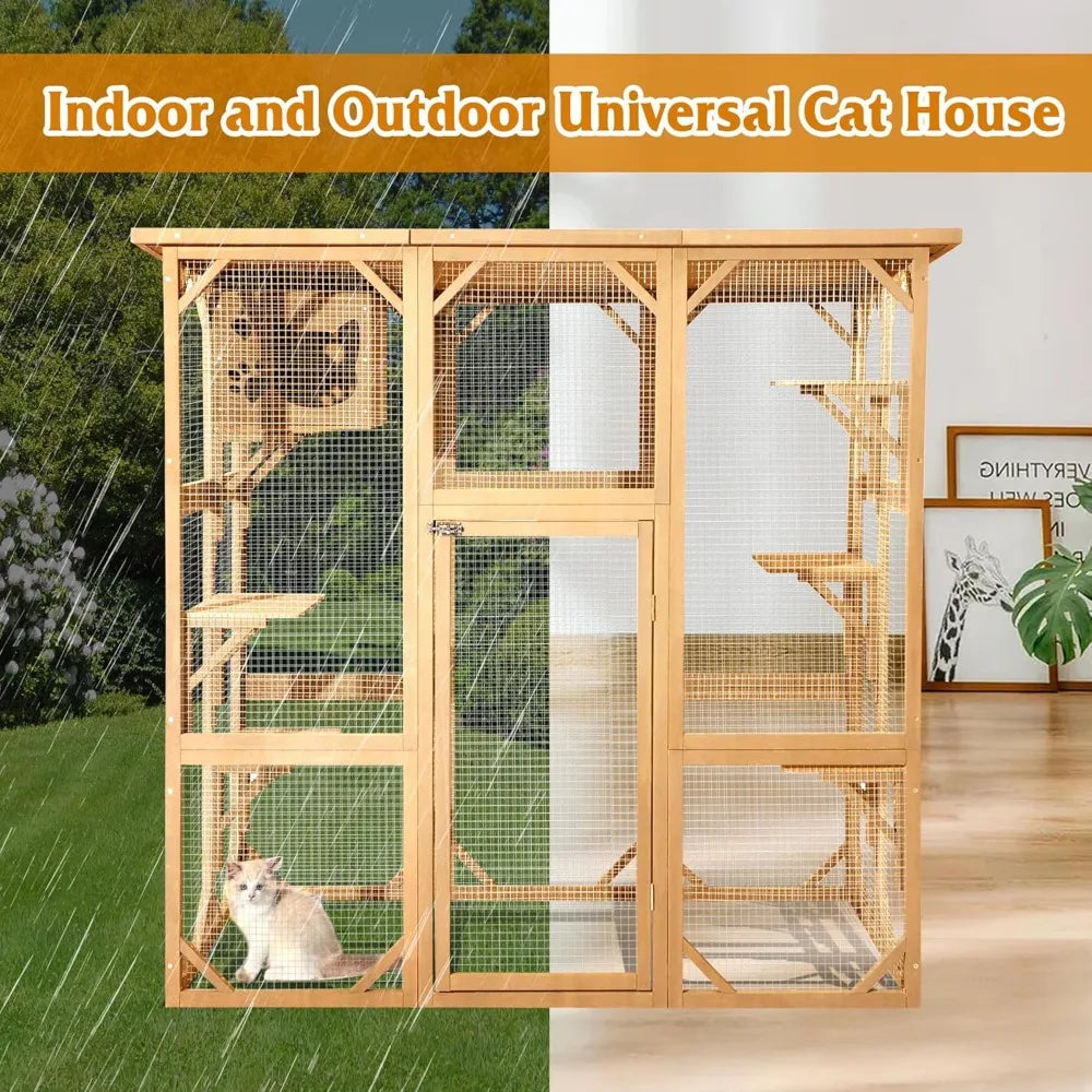 Wooden Outdoor Cat Enclosure Catio Weatherproof Playpen