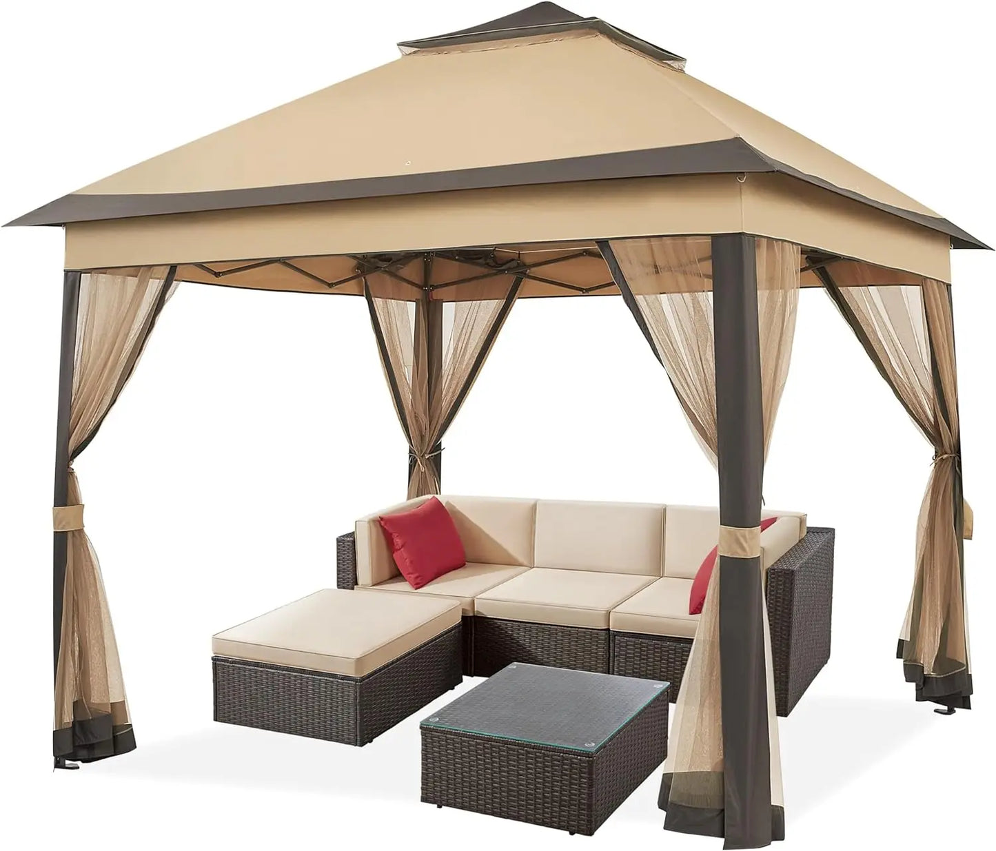 Gazebo 3.3x3.3m Waterproof Stable Pop Up Folding Gazebo, Adjustable Garden Gazebo with 4 Mosquito Net Side Panels & Double Roof - Get Outside Today 25