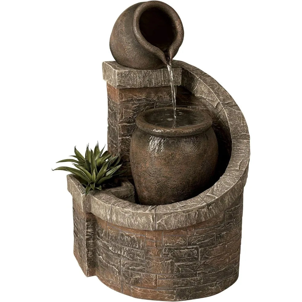 Verona Rustic Outdoor Floor Cascading Water Fountain 35 Inch High with LED Light Planter Box for Garden Patio Backyard Deck Home Lawn