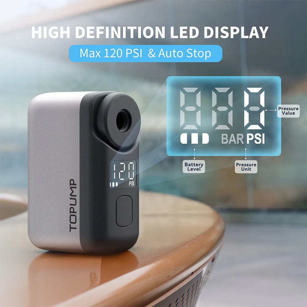 TOPUMP TB2 PRO Electric Mini Portable Pump for Bike Cordless Tire Inflator 120PSI Max 450mAh Battery with Display Fast Charging - Get Outside Today 25