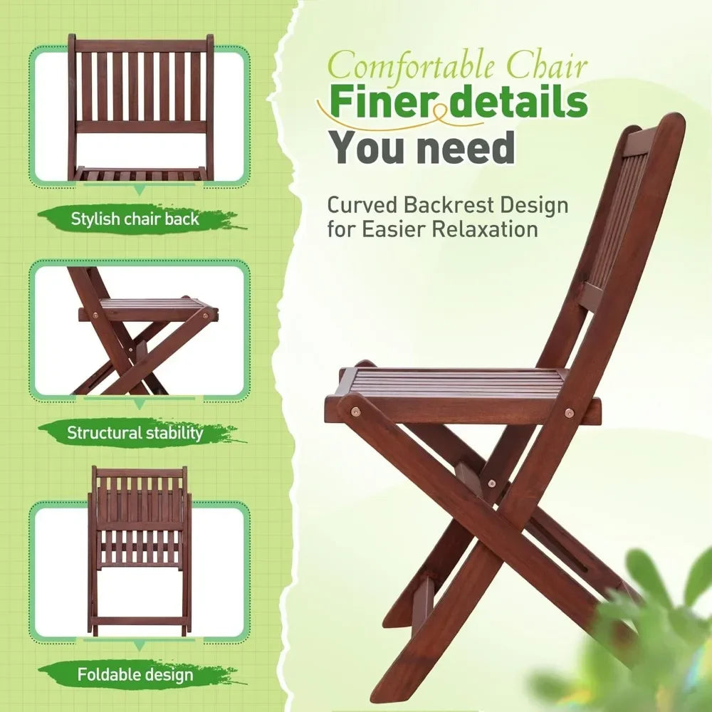 5 Piece Patio Dining Set Outdoor Acacia Wood All Weather Folding Round Table and Chairs for Backyard Balcony Porch