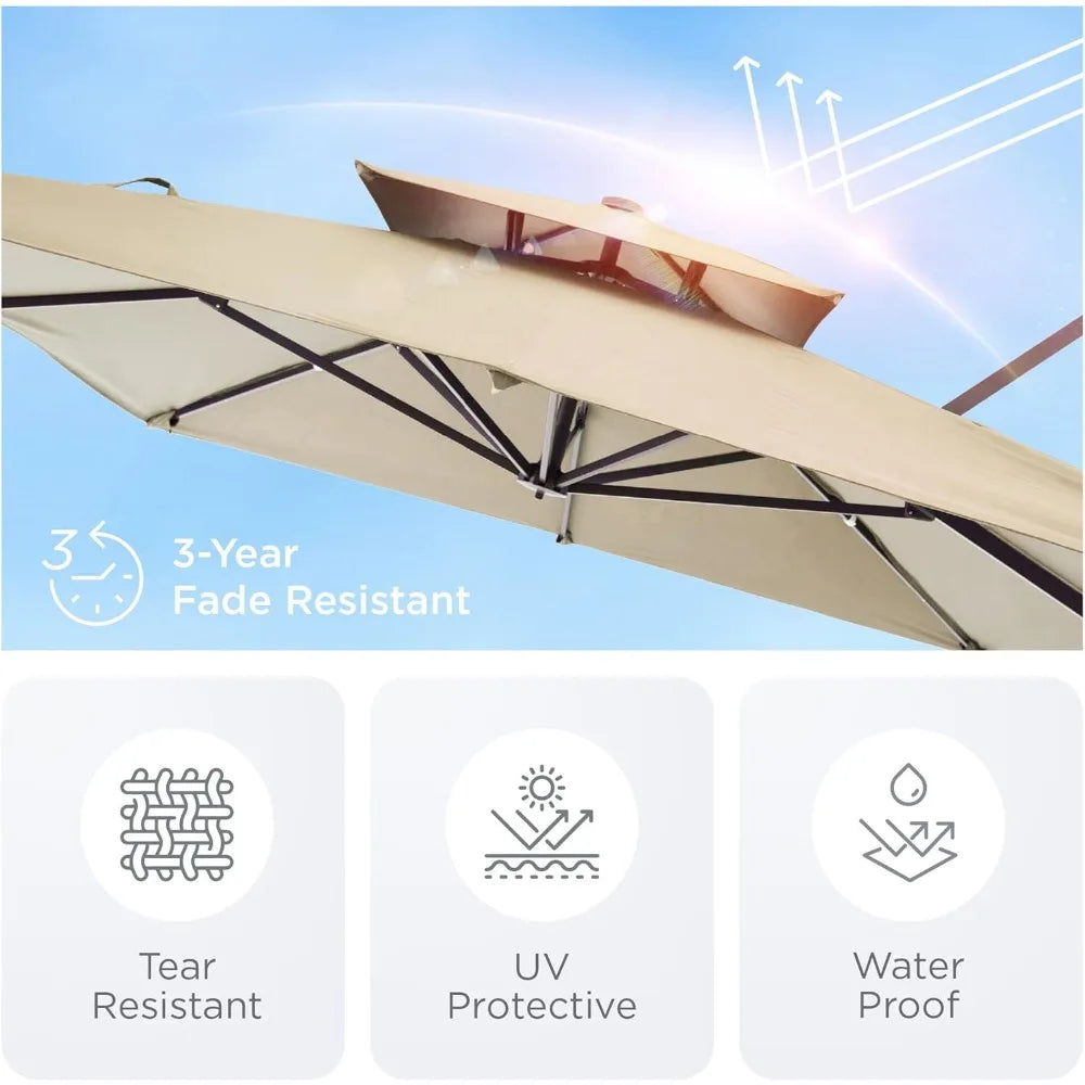 9' X 12' Cantilever Patio Umbrella 360°Rotation Rectangular Outdoor Large Offset Umbrellas Double Top Heavy Duty Windproof for G