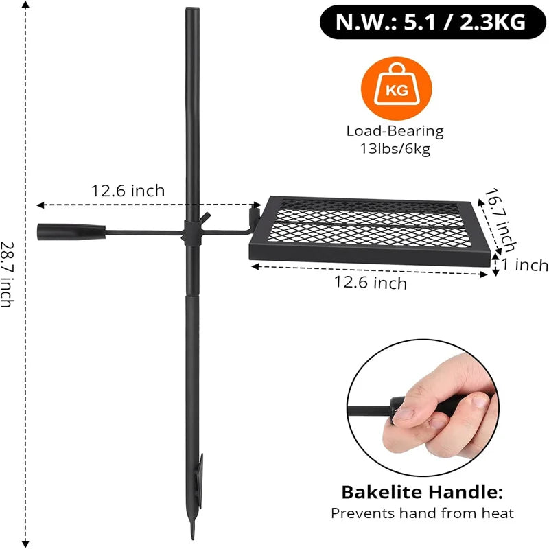 Swivel Campfire Grill Grate Heavy Duty Stainless Steel Portable Camping Essential