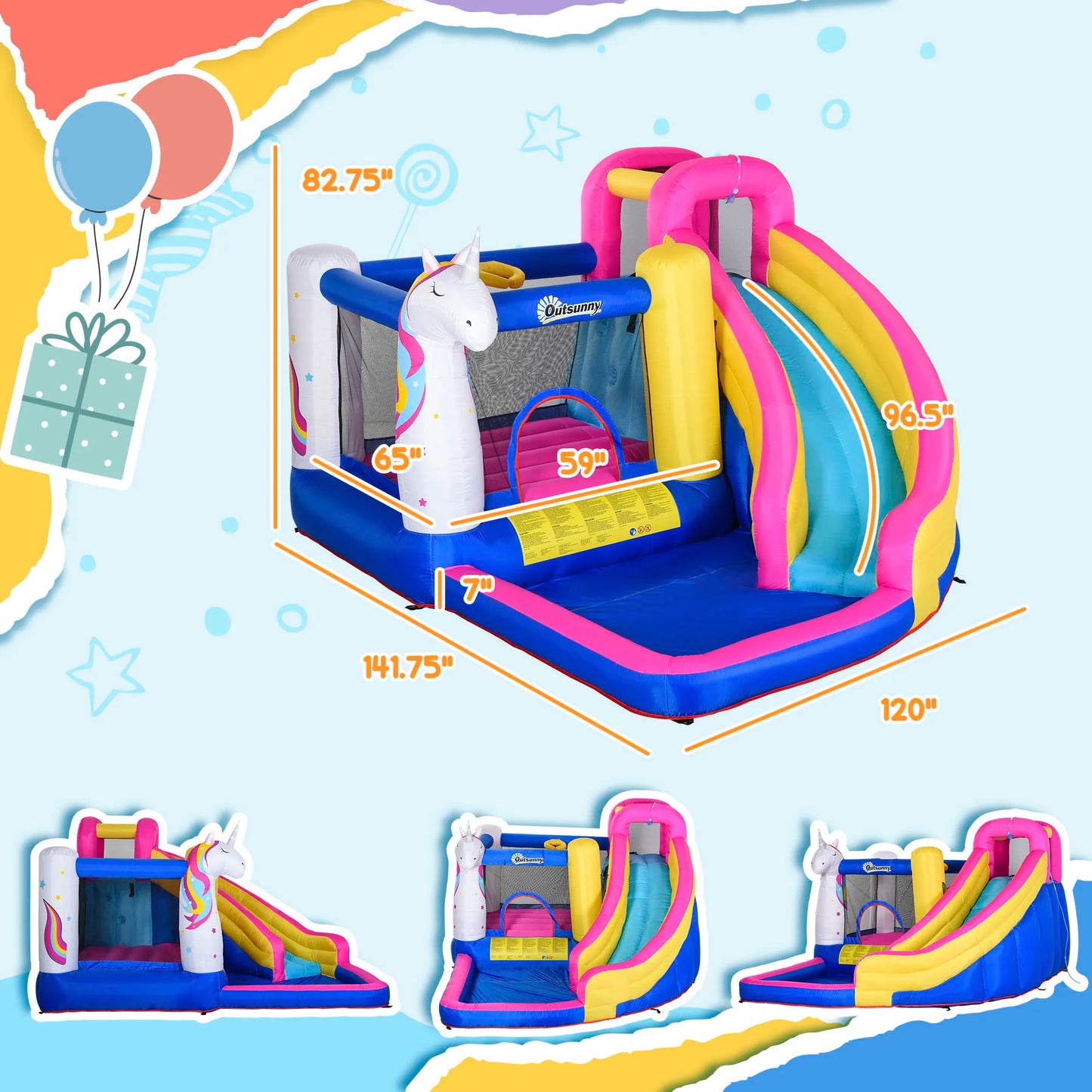 Unicorn 5-in-1 Large Inflatable Bounce House and Water Slide for Kids Ages 3-8 - Get Outside Today 25