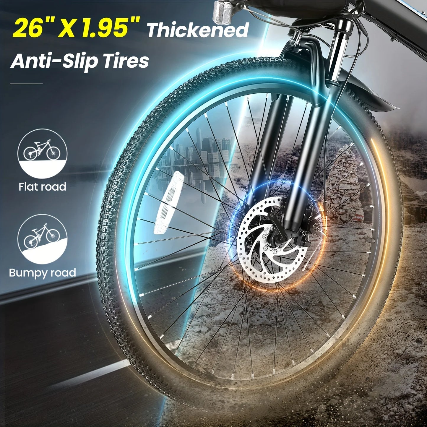 26 Inch Folding Electric Bike for Adults with 500 Watt Motor and 48 Volt Removable Battery Up to 50 Miles Range and Cruise Control