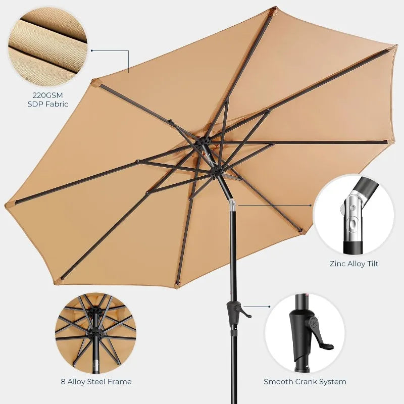 9ft Outdoor Patio Umbrella Market Table Pool Deck Umbrella UPF50 UV Protection with Push Button Tilt