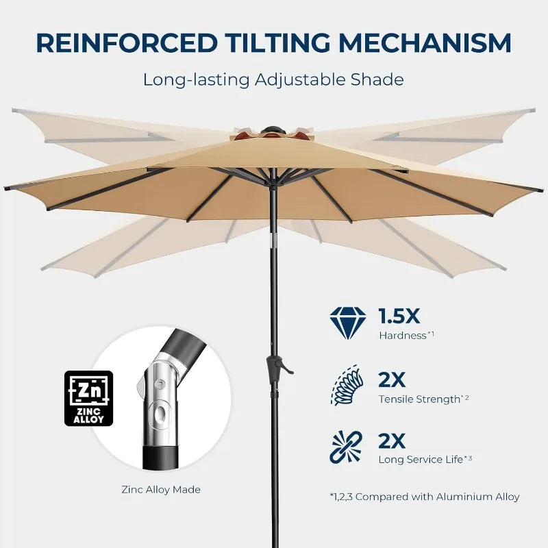 9ft Outdoor Patio Umbrella Market Table Pool Deck Umbrella UPF50 UV Protection with Push Button Tilt