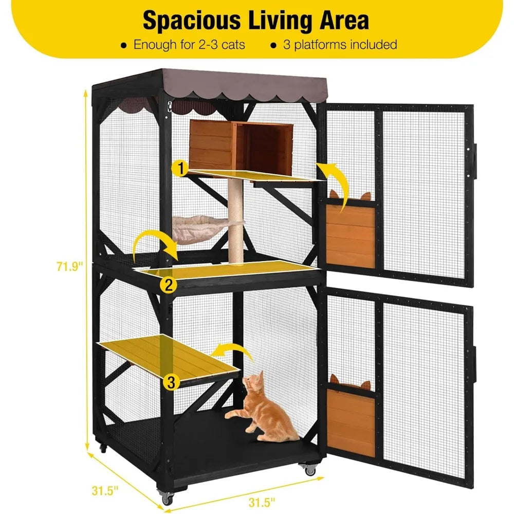 Enchanting Catio Outdoor Cat Enclosure with Wheels Resting Box Cat Scratching Post and Jumping Platform Perfect Outdoor Cat House - Get Outside Today 25